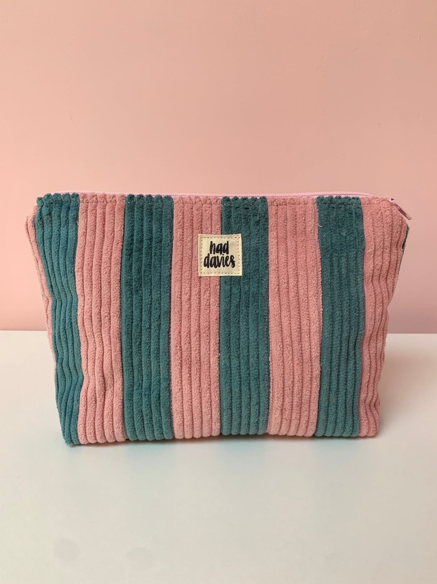 Pink & Seafoam Stripy Large Pouch