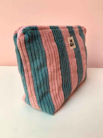 Pink & Seafoam Stripy Large Pouch