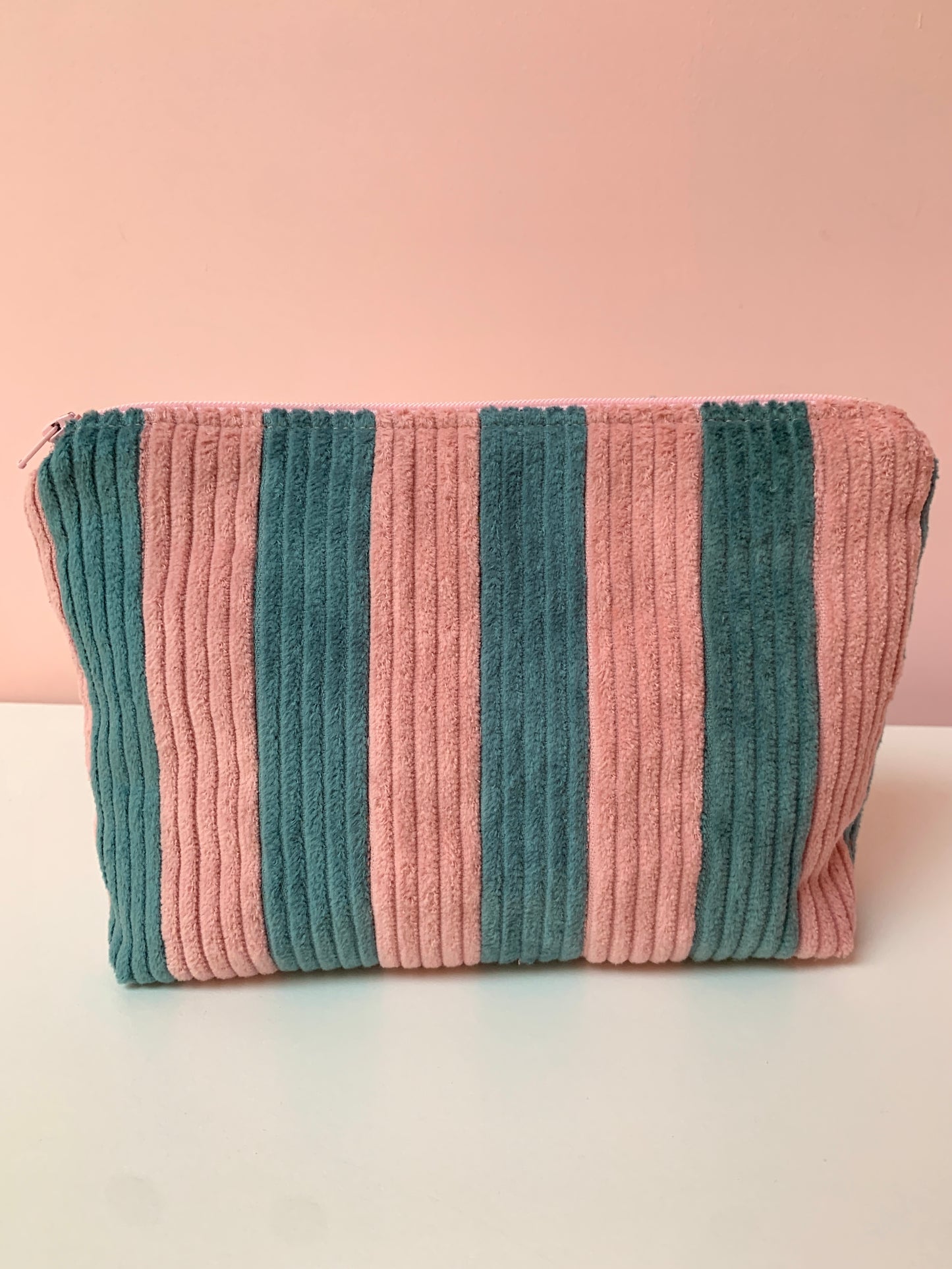 Pink & Seafoam Stripy Large Pouch