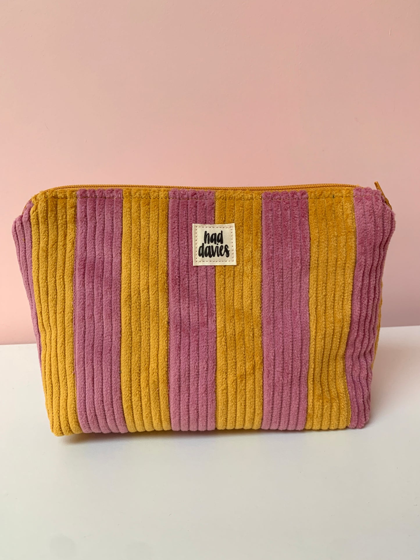 Dusty Pink & Mustard Stripy Large Pouch