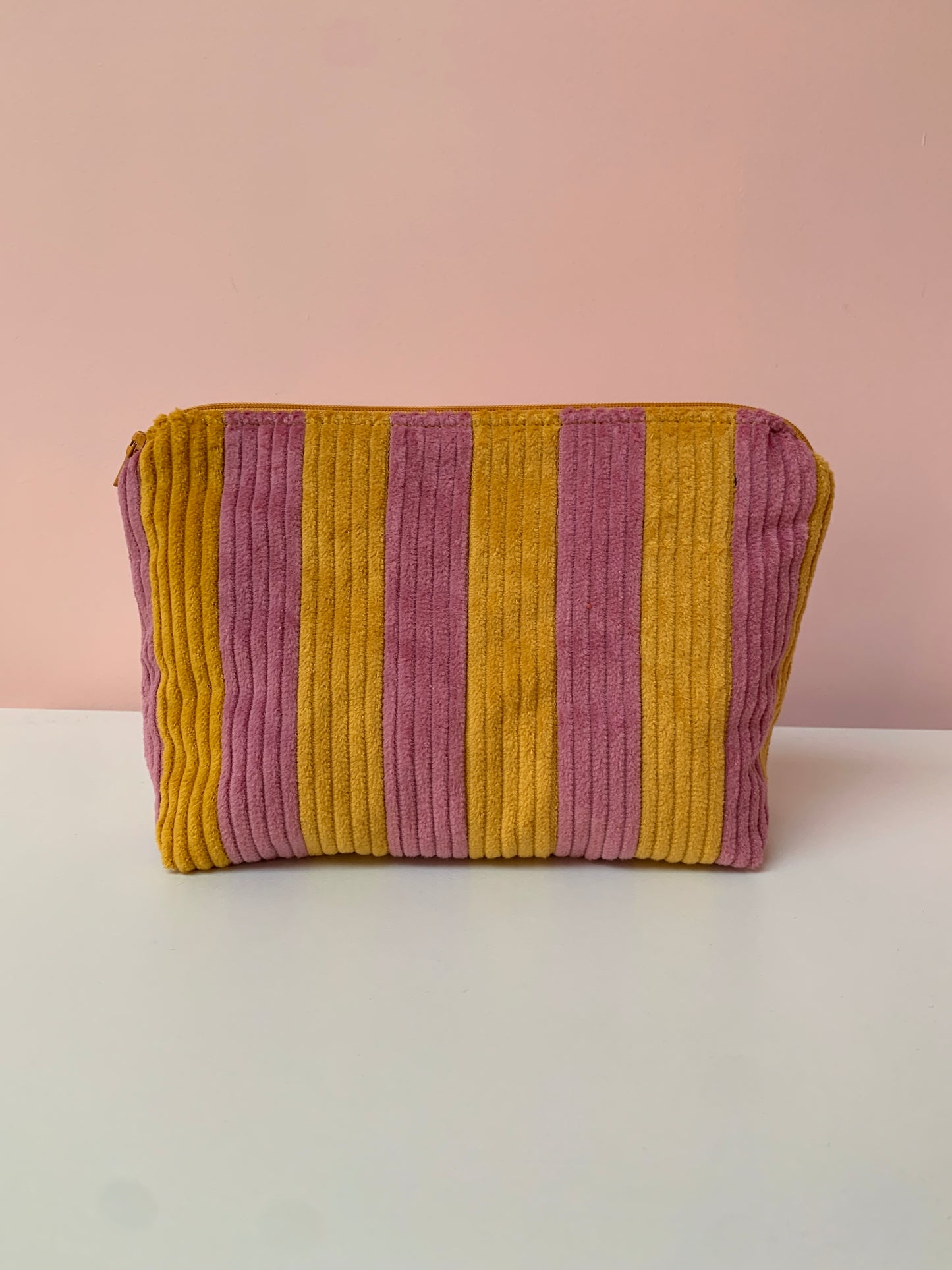 Dusty Pink & Mustard Stripy Large Pouch