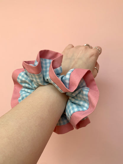 Blue Gingham | Trimmed Scrunchie