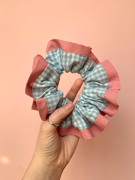 Blue Gingham | Trimmed Scrunchie