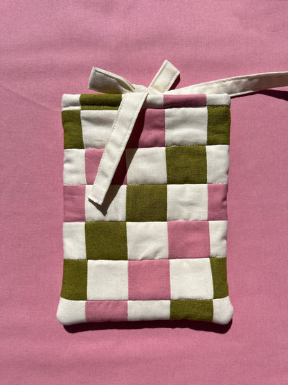 Pink, Green & Cream Checkerboard Patchwork Kindle Sleeve