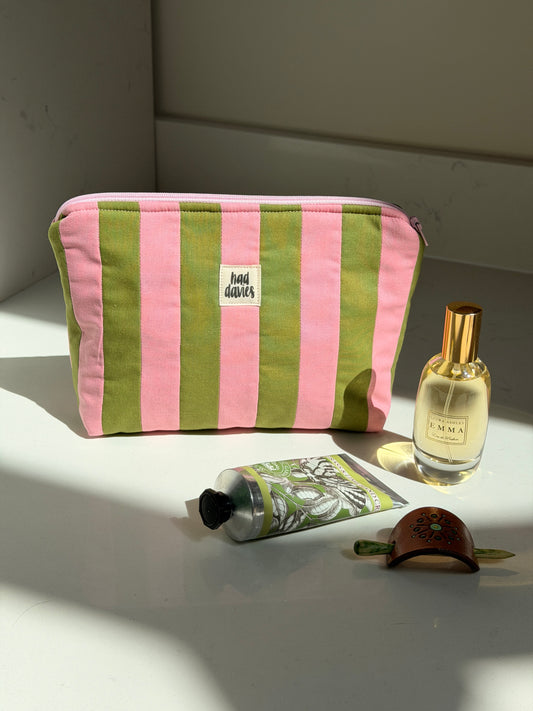 Pink & Green Stripe Large Pouch