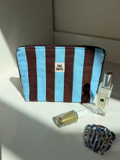 Blue & Brown Stripe Large Pouch