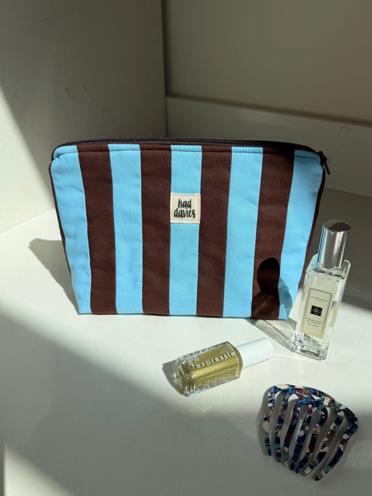 Blue & Brown Stripe Large Pouch