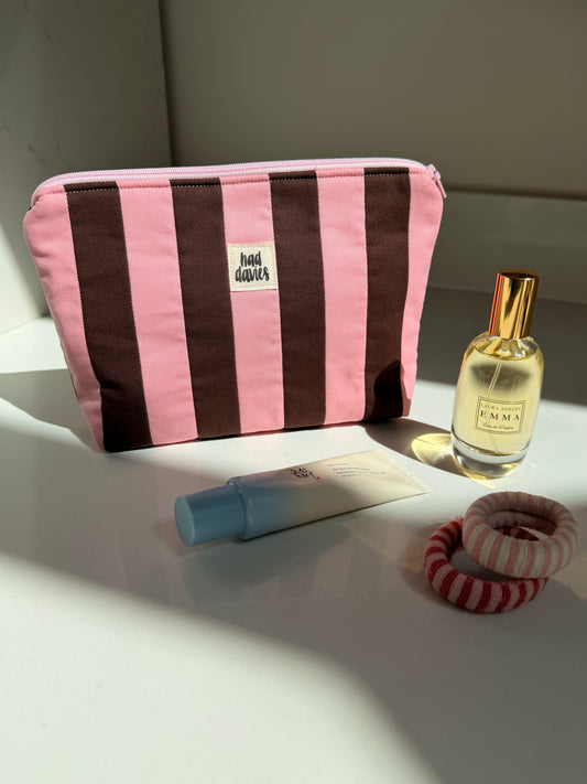 Pink & Brown Stripe Large Pouch