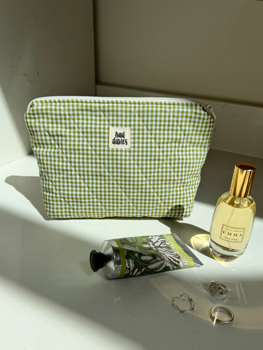 Olive Gingham Large Pouch