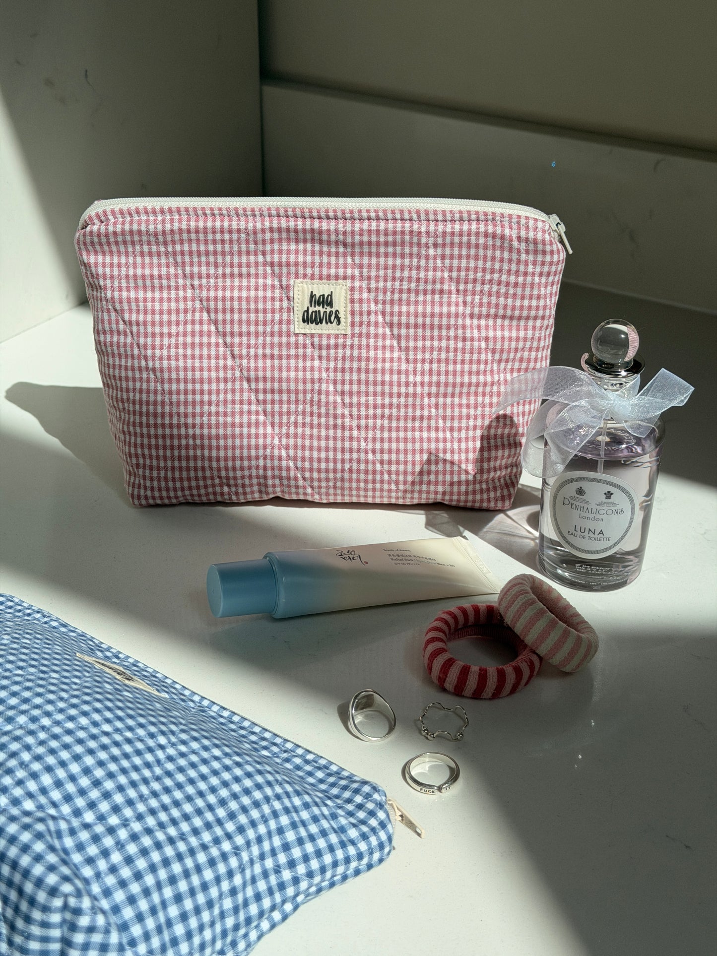 Pink Gingham Large Pouch