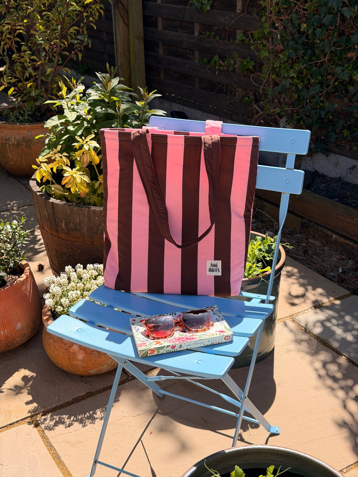 Pink & Brown Stripe Tote Bag