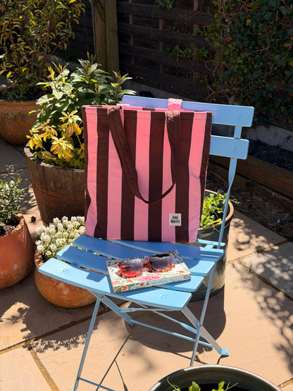 Pink & Brown Stripe Tote Bag
