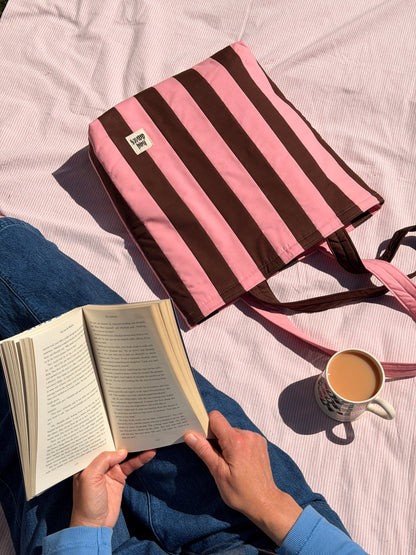 Pink & Brown Stripe Tote Bag