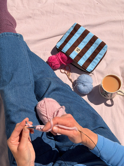 Blue & Brown Stripe Large Pouch
