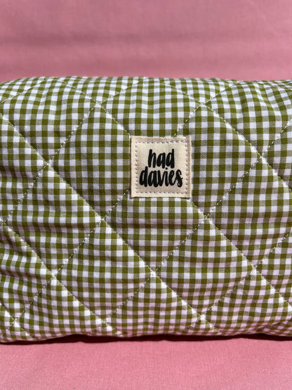 Olive Gingham Large Boxy Pouch