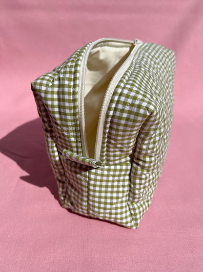 Olive Gingham Large Boxy Pouch