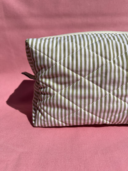 Green Stripy Large Boxy Pouch