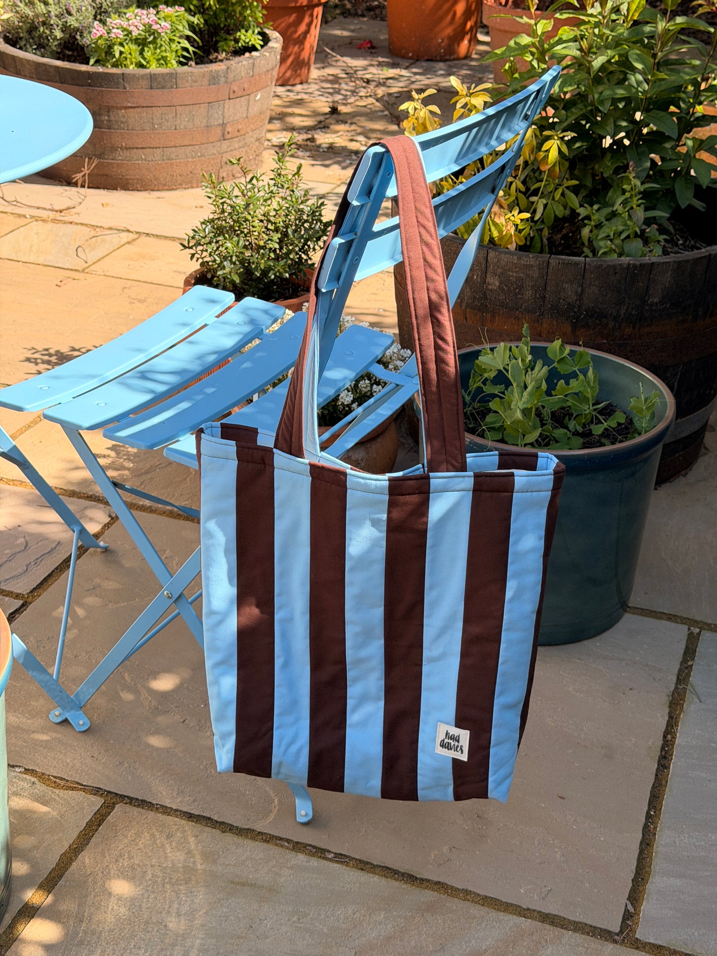 Blue & Brown Stripe Tote Bag