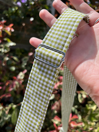 Olive Gingham Crescent Shoulder Bag