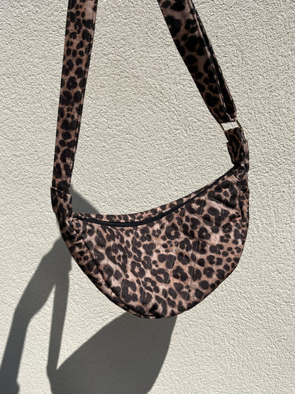 Leopard Print Crescent Shoulder Bag