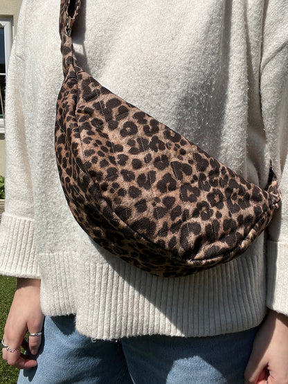 Leopard Print Crescent Shoulder Bag