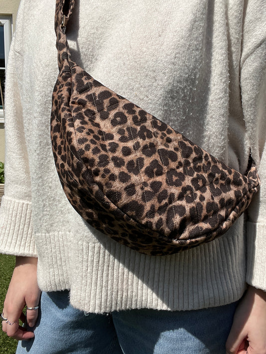 Leopard Print Crescent Shoulder Bag