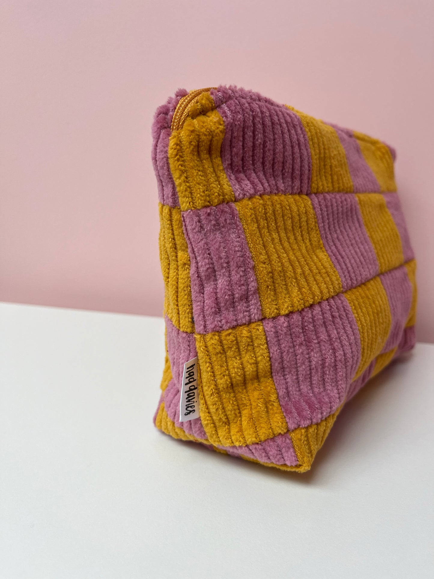 Pink and Mustard Checkerboard Large Pouch