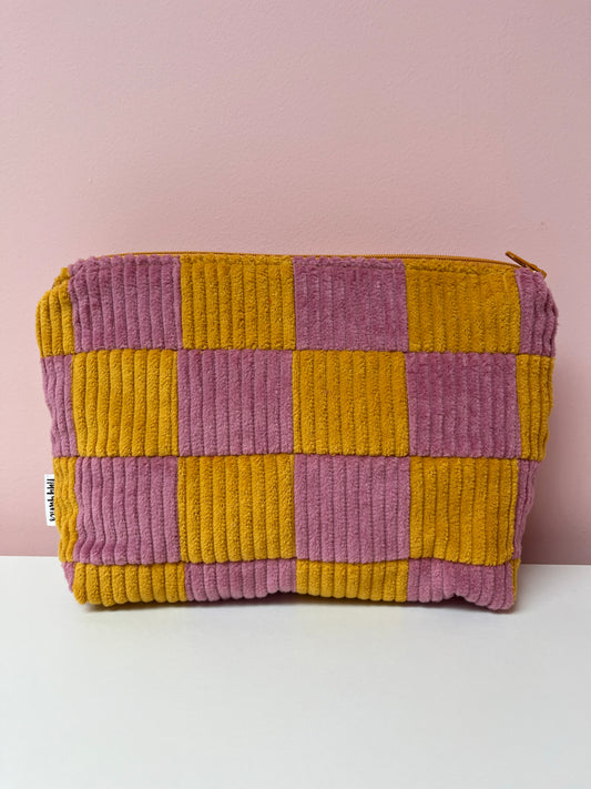 Pink and Mustard Checkerboard Large Pouch