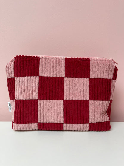 Pink and Red Checkerboard Large Pouch