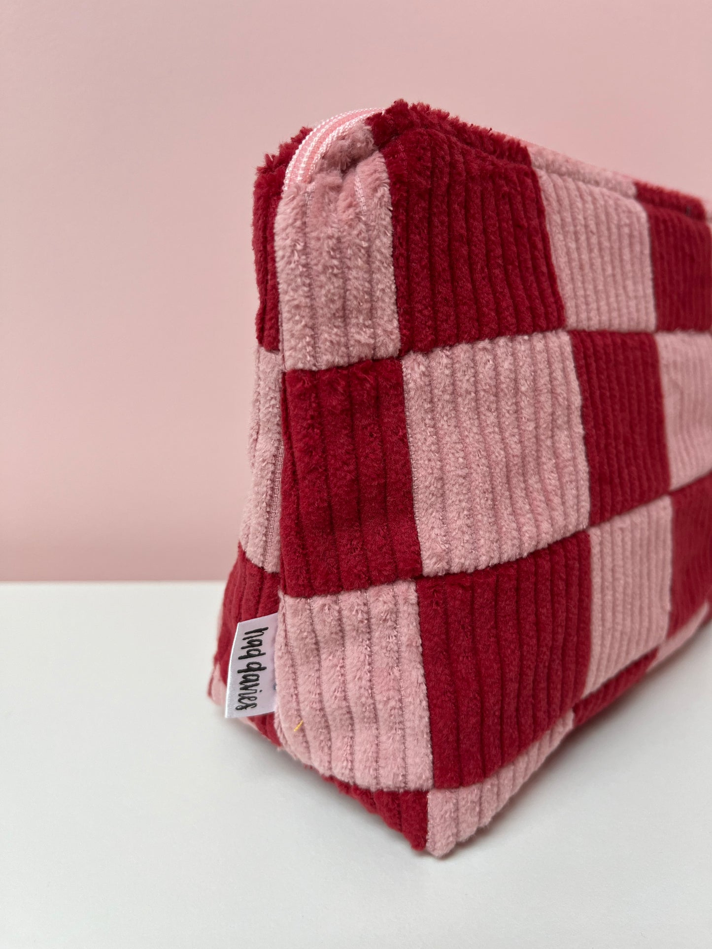 Pink and Red Checkerboard Large Pouch