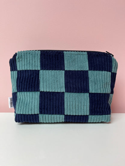 Seafoam and Navy Checkerboard Large Pouch