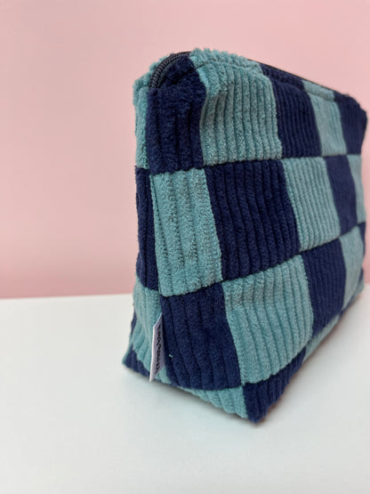 Seafoam and Navy Checkerboard Large Pouch