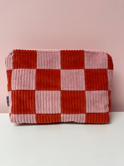 Pink and Orange Checkerboard Large Pouch