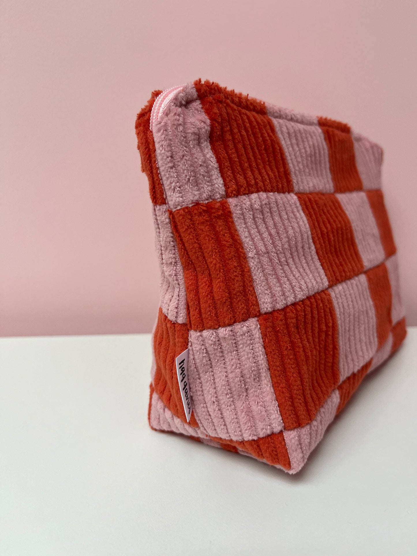 Pink and Orange Checkerboard Large Pouch