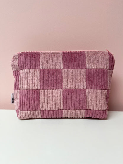 Pink and Pink Checkerboard Large Pouch