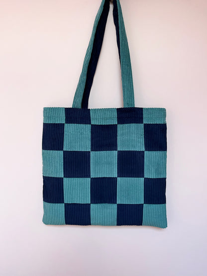 Seafoam & Navy Checkerboard Tote Bag