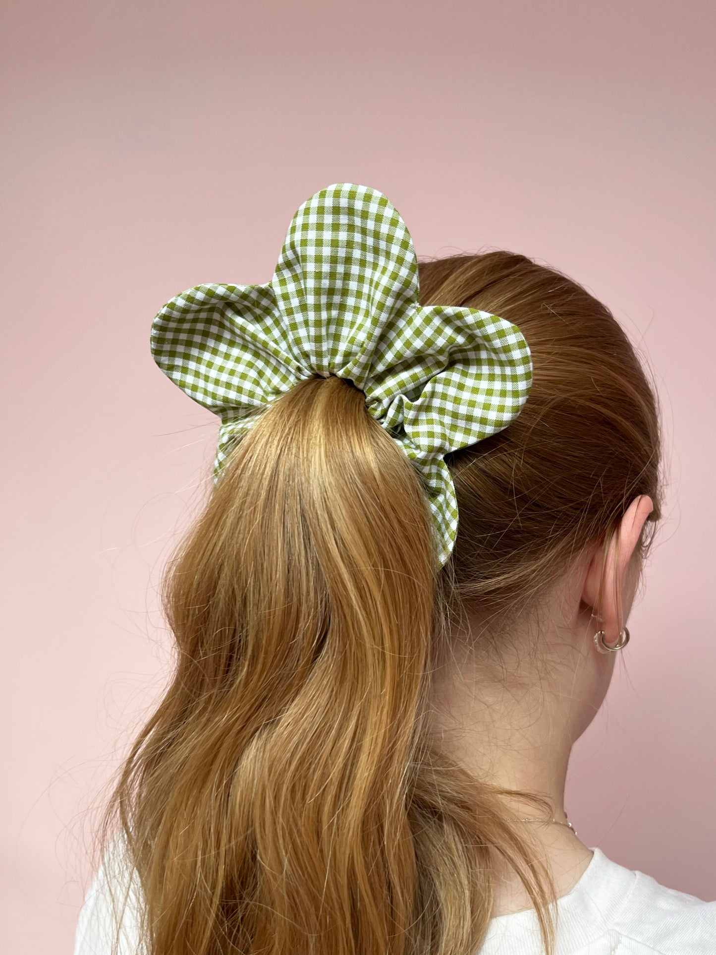 Olive Gingham | Flower Scrunchie