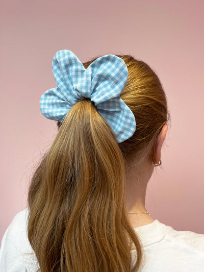 Blue Gingham | Flower Scrunchie