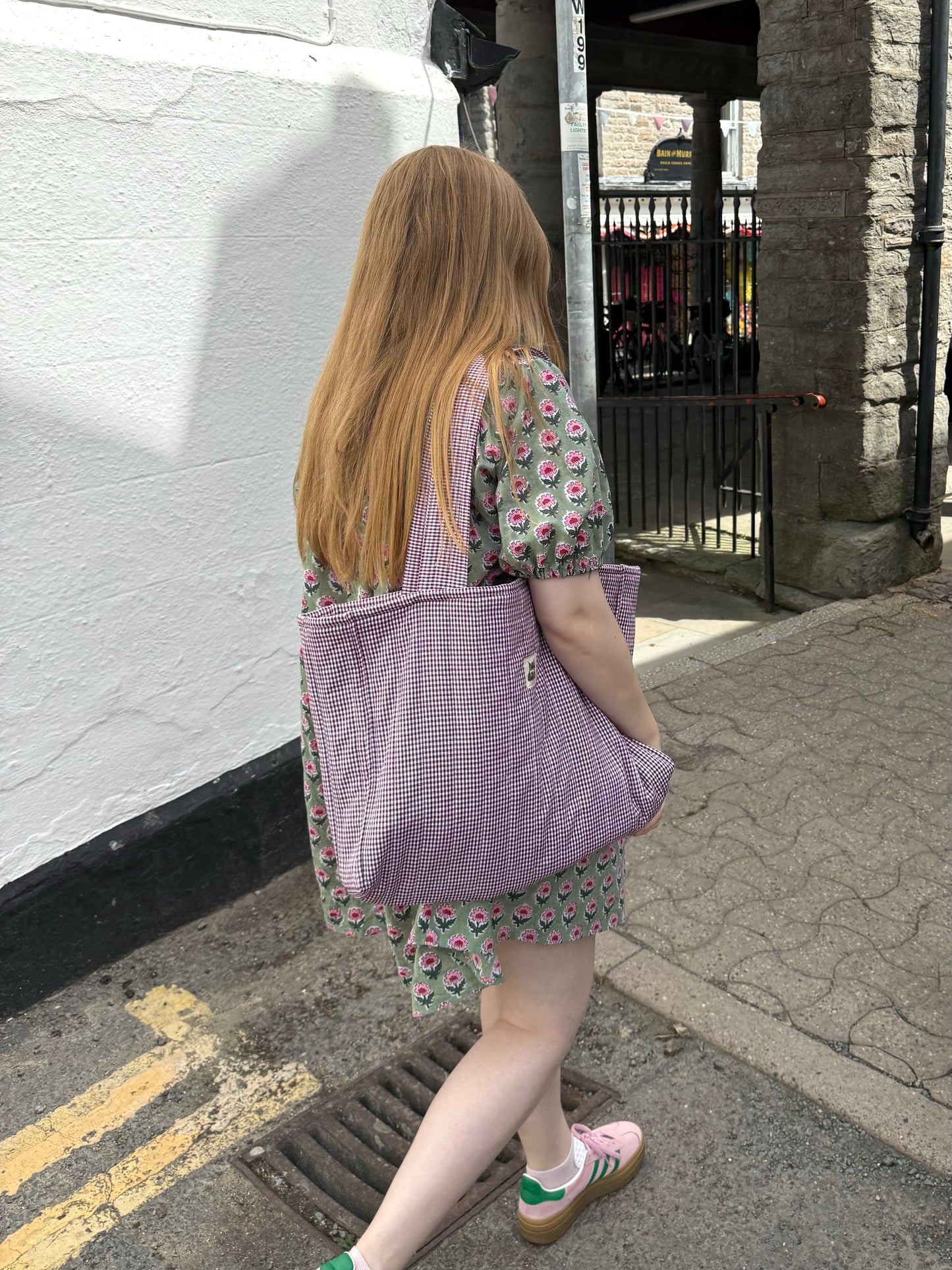 Berry Gingham Oversized Quilted Tote Bag
