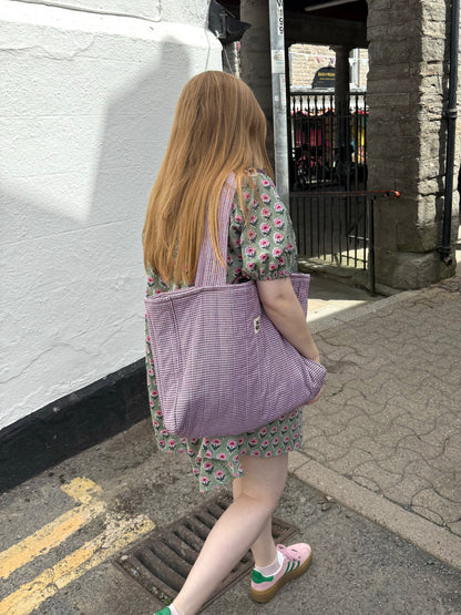 Berry Gingham Oversized Quilted Tote Bag