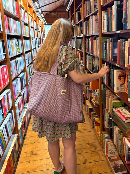 Berry Gingham Oversized Quilted Tote Bag