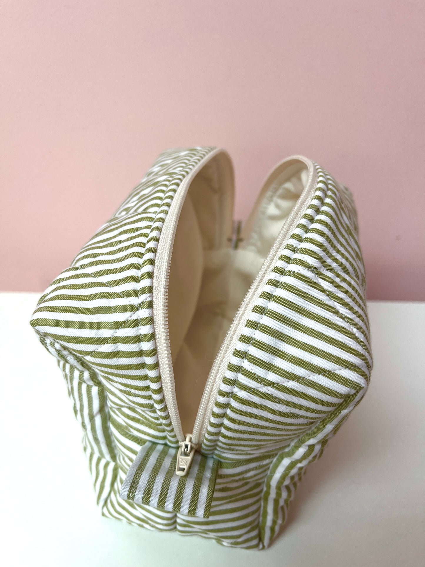 Olive Stripe Small Boxy Pouch