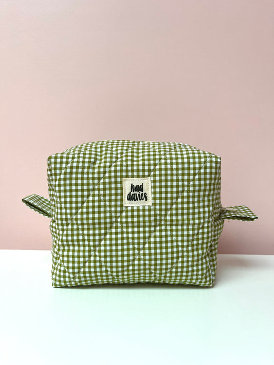 Olive Gingham Small Boxy Pouch