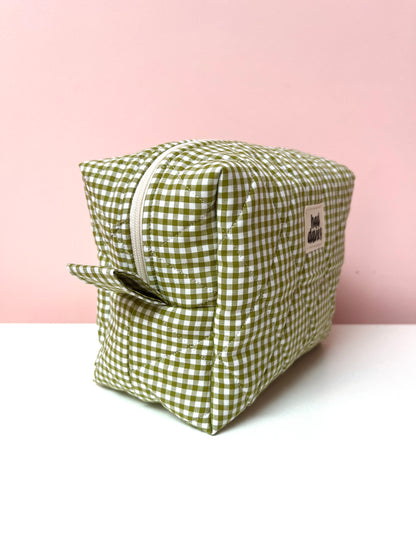 Olive Gingham Small Boxy Pouch