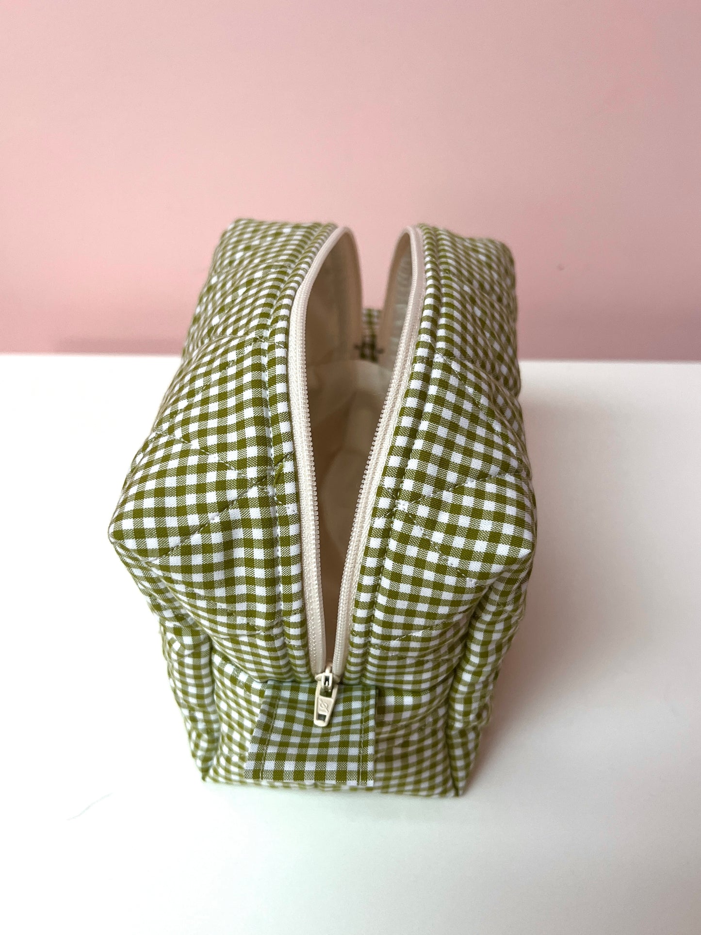 Olive Gingham Small Boxy Pouch