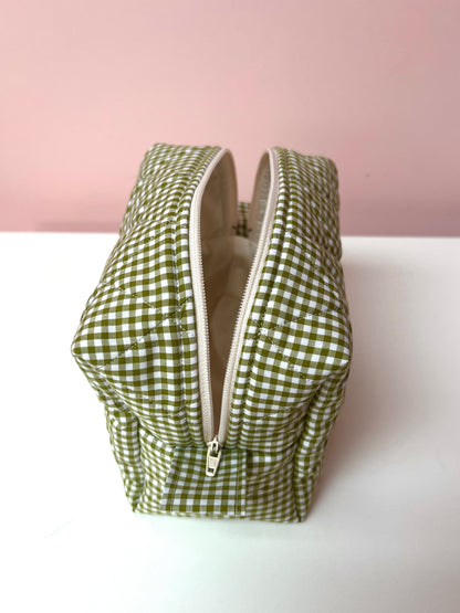Olive Gingham Small Boxy Pouch