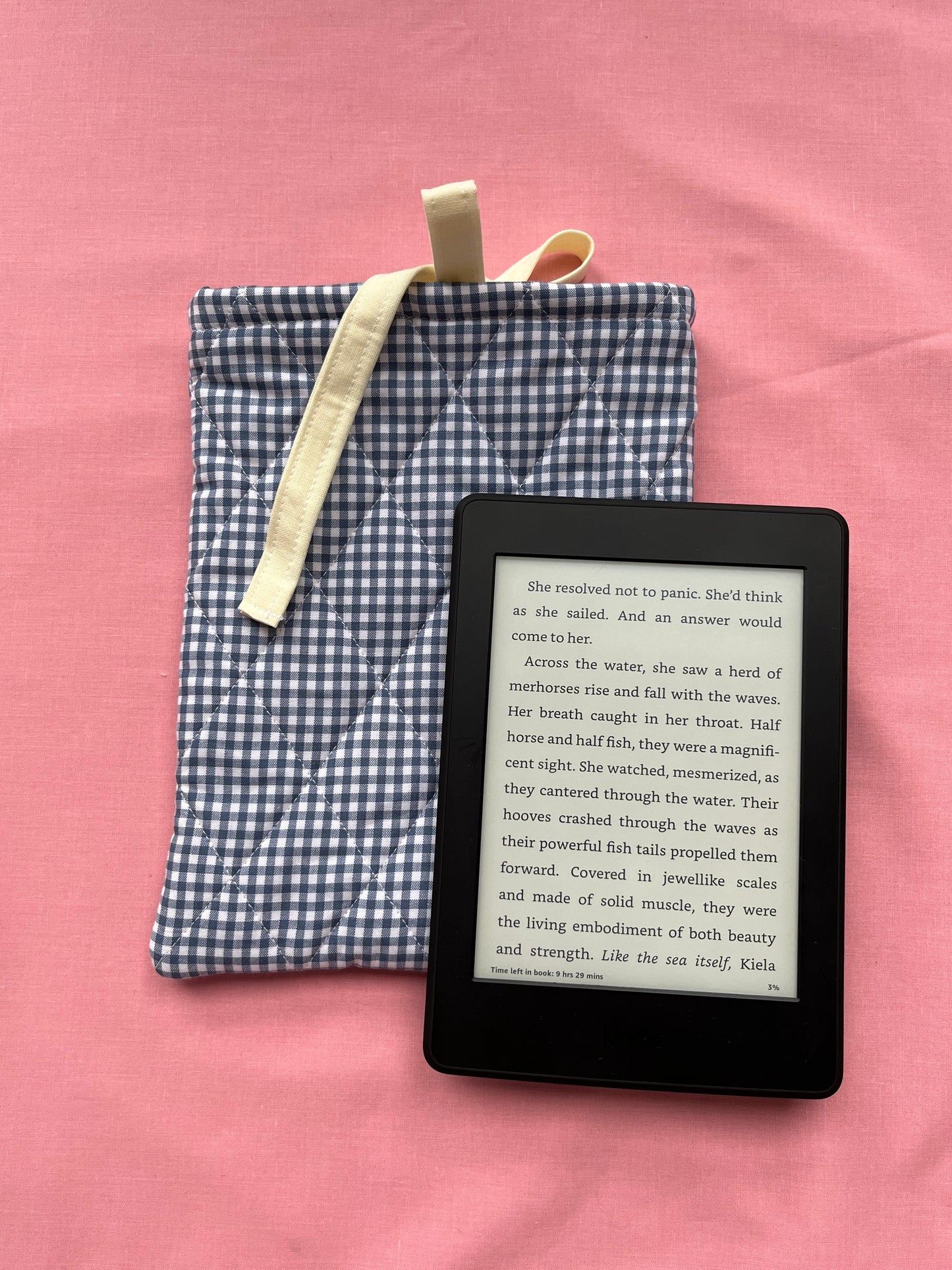 Blue Gingham Kindle Sleeve