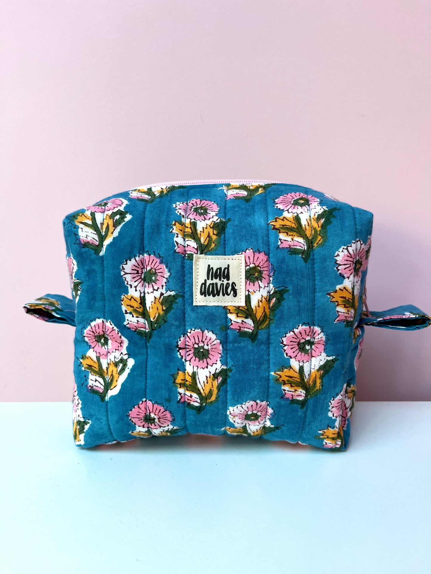 Blue Block Print Small Boxy Pouch | Limited Edition