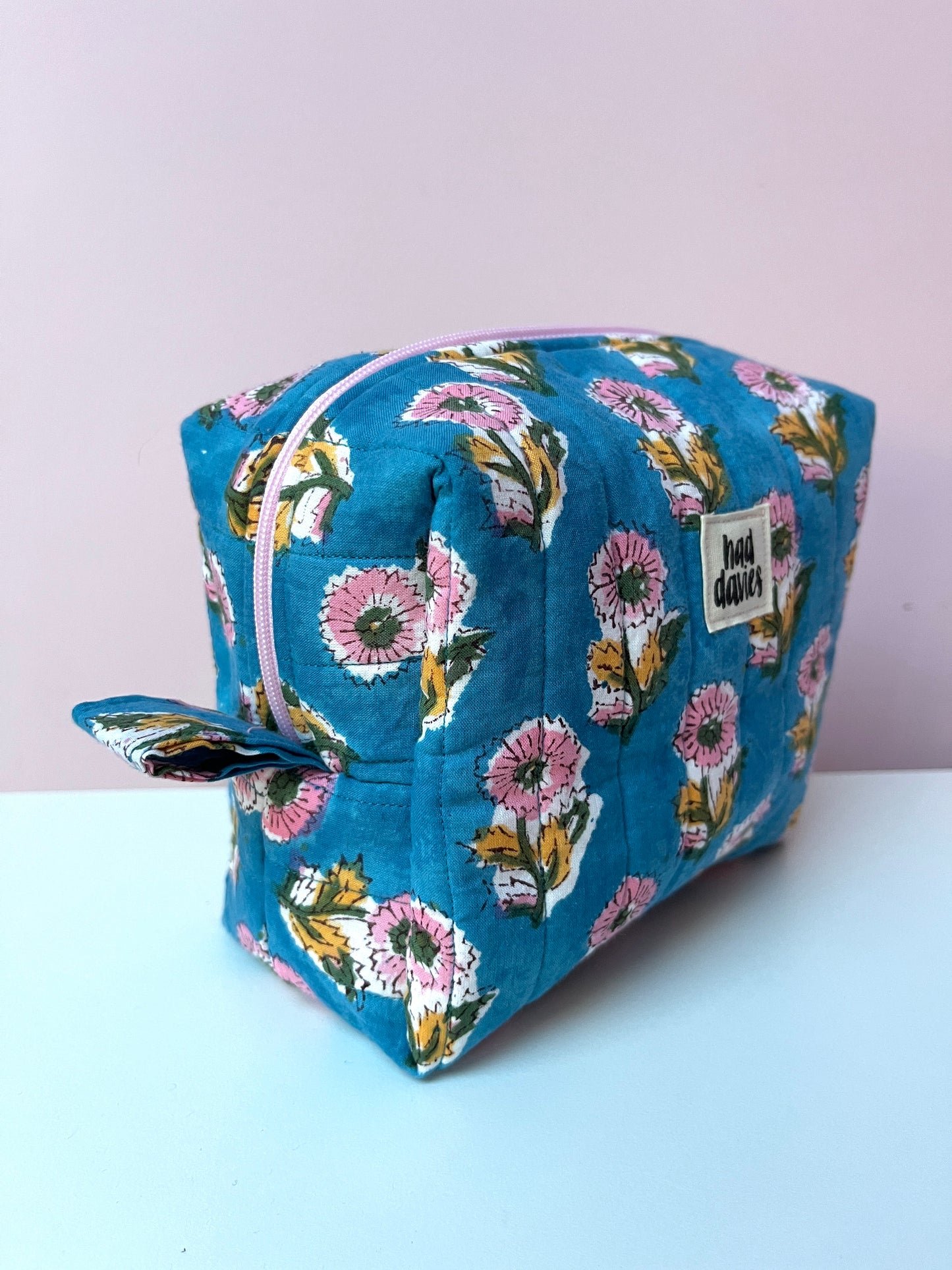 Blue Block Print Small Boxy Pouch | Limited Edition