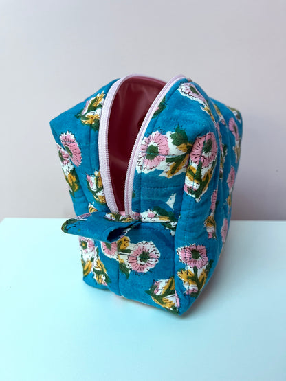 Blue Block Print Small Boxy Pouch | Limited Edition